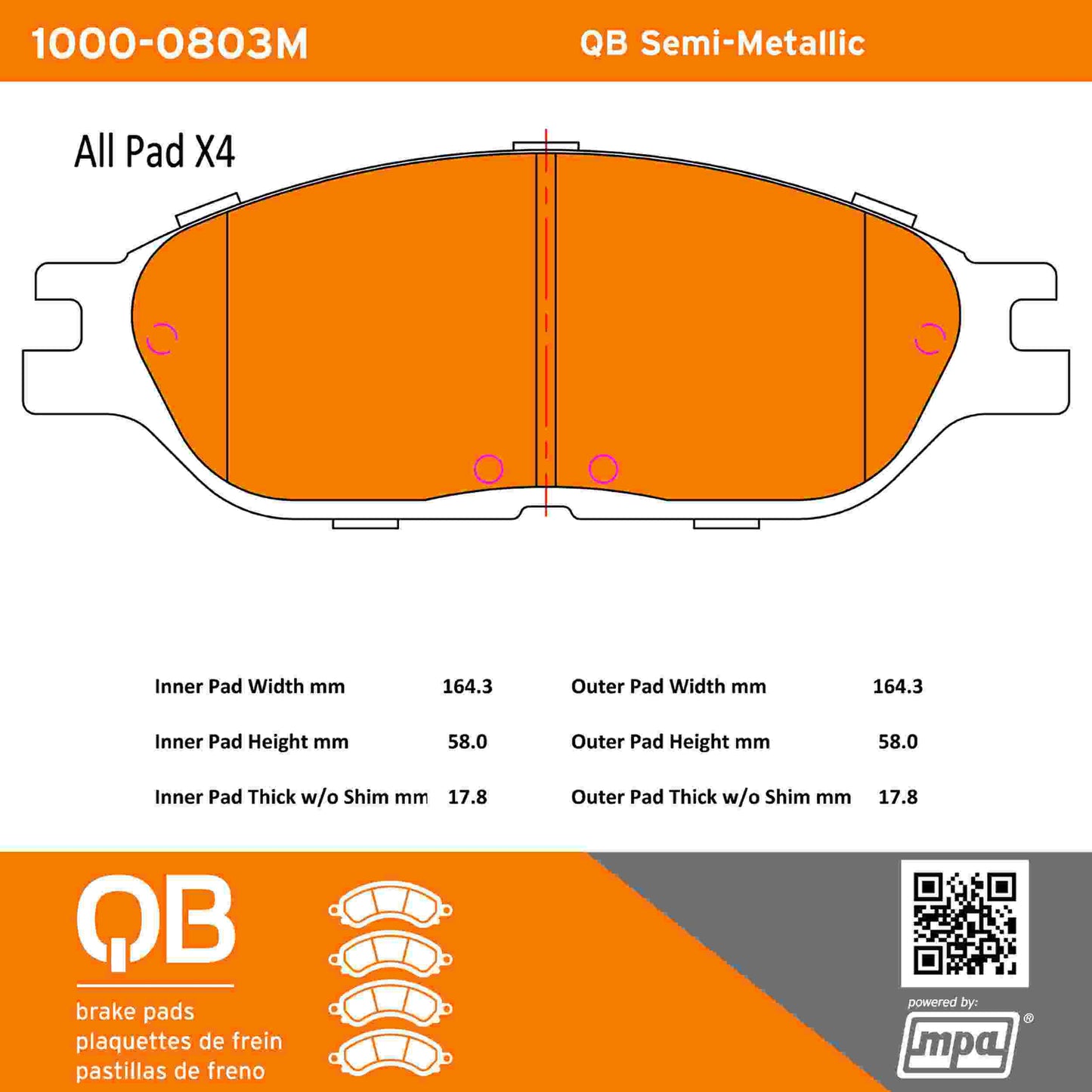 Quality-Built QB Semi-Metallic Brake Pads 1000-0803M