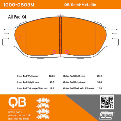Quality-Built QB Semi-Metallic Brake Pads 1000-0803M