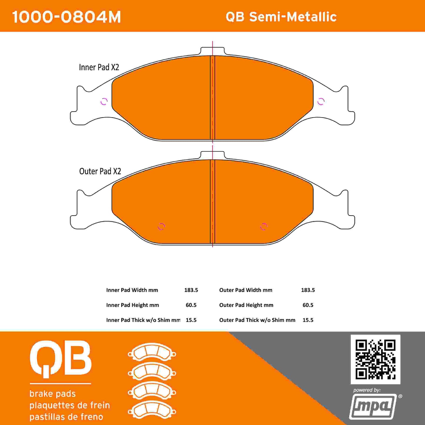 Quality-Built QB Semi-Metallic Brake Pads 1000-0804M