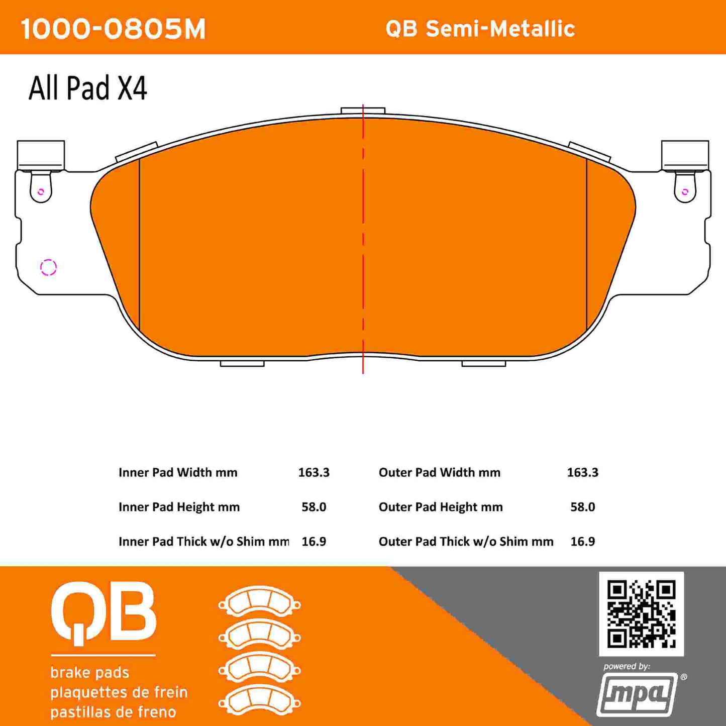 Quality-Built QB Semi-Metallic Brake Pads 1000-0805M