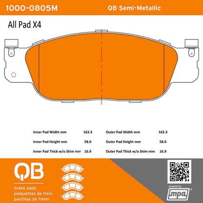 Quality-Built QB Semi-Metallic Brake Pads 1000-0805M