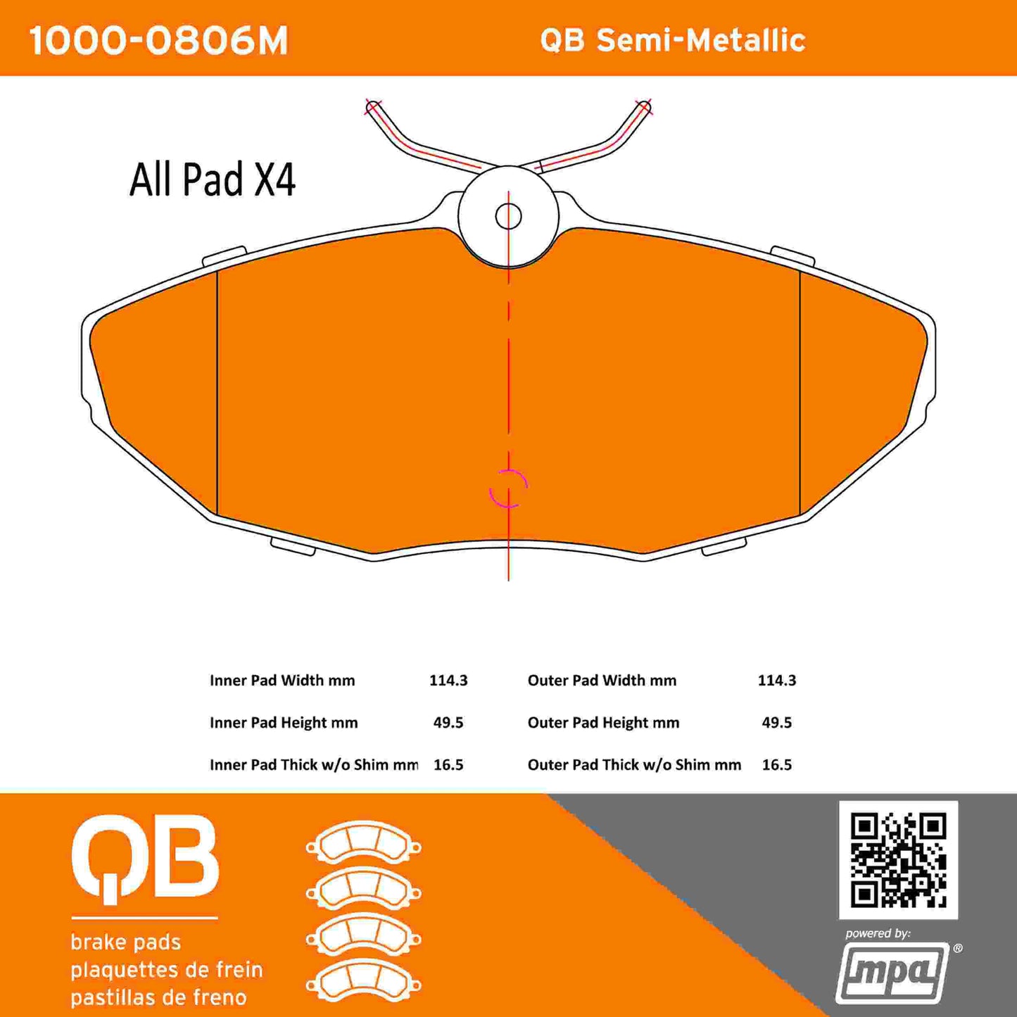 Quality-Built QB Semi-Metallic Brake Pads 1000-0806M