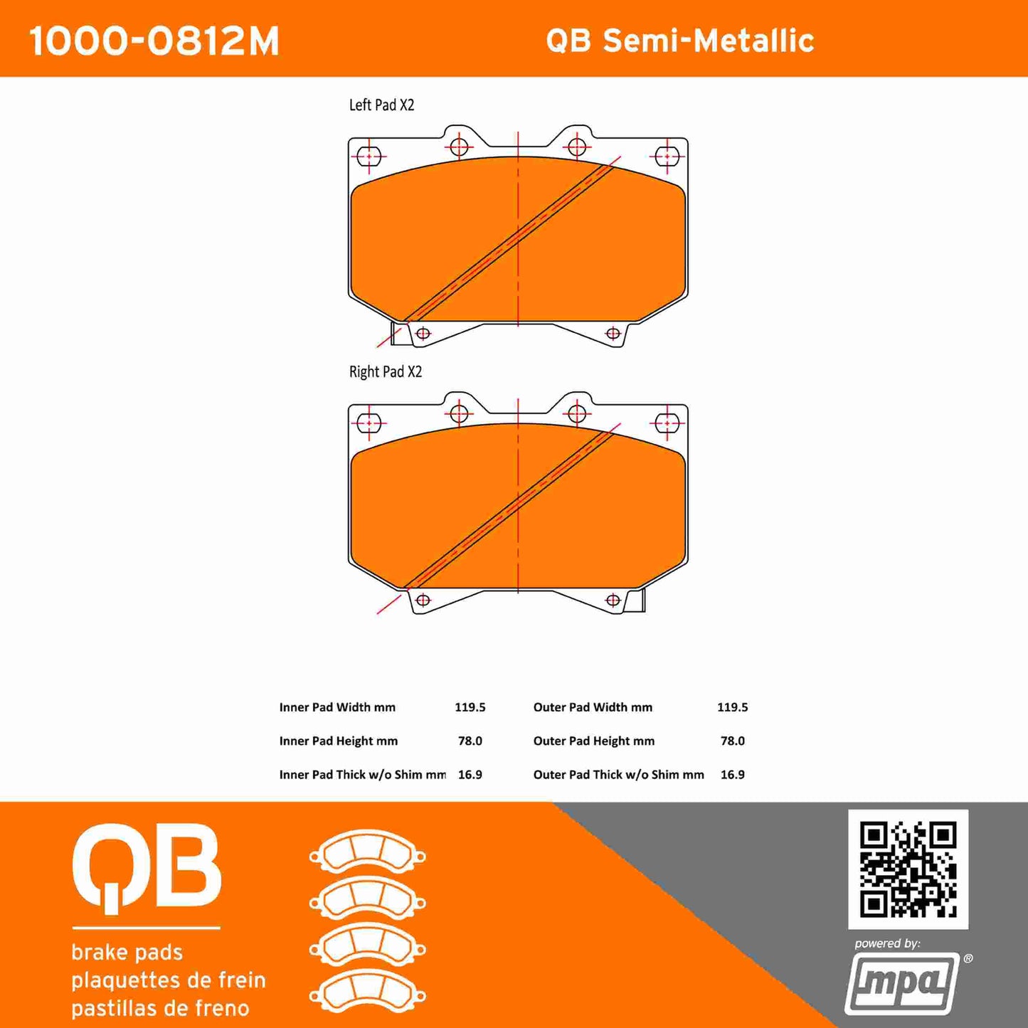 Quality-Built QB Semi-Metallic Brake Pads 1000-0812M