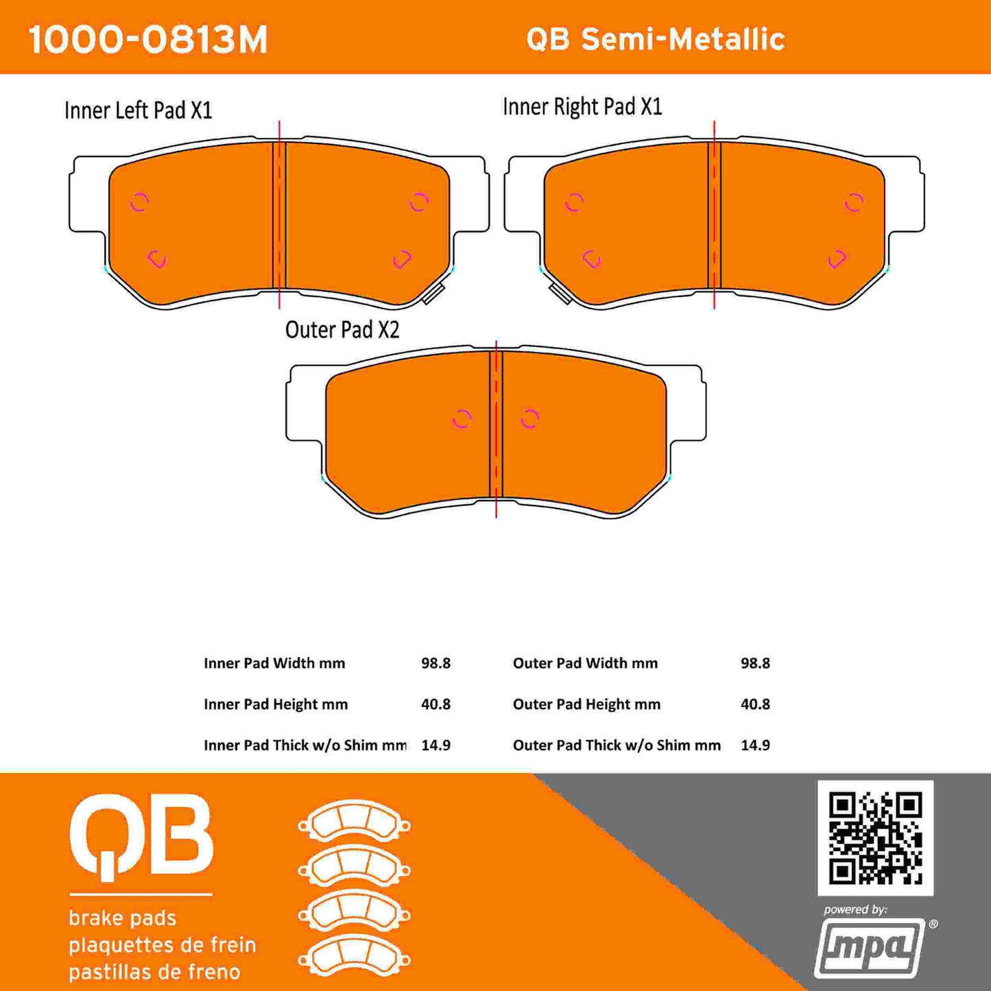 Quality-Built QB Semi-Metallic Brake Pads 1000-0813M
