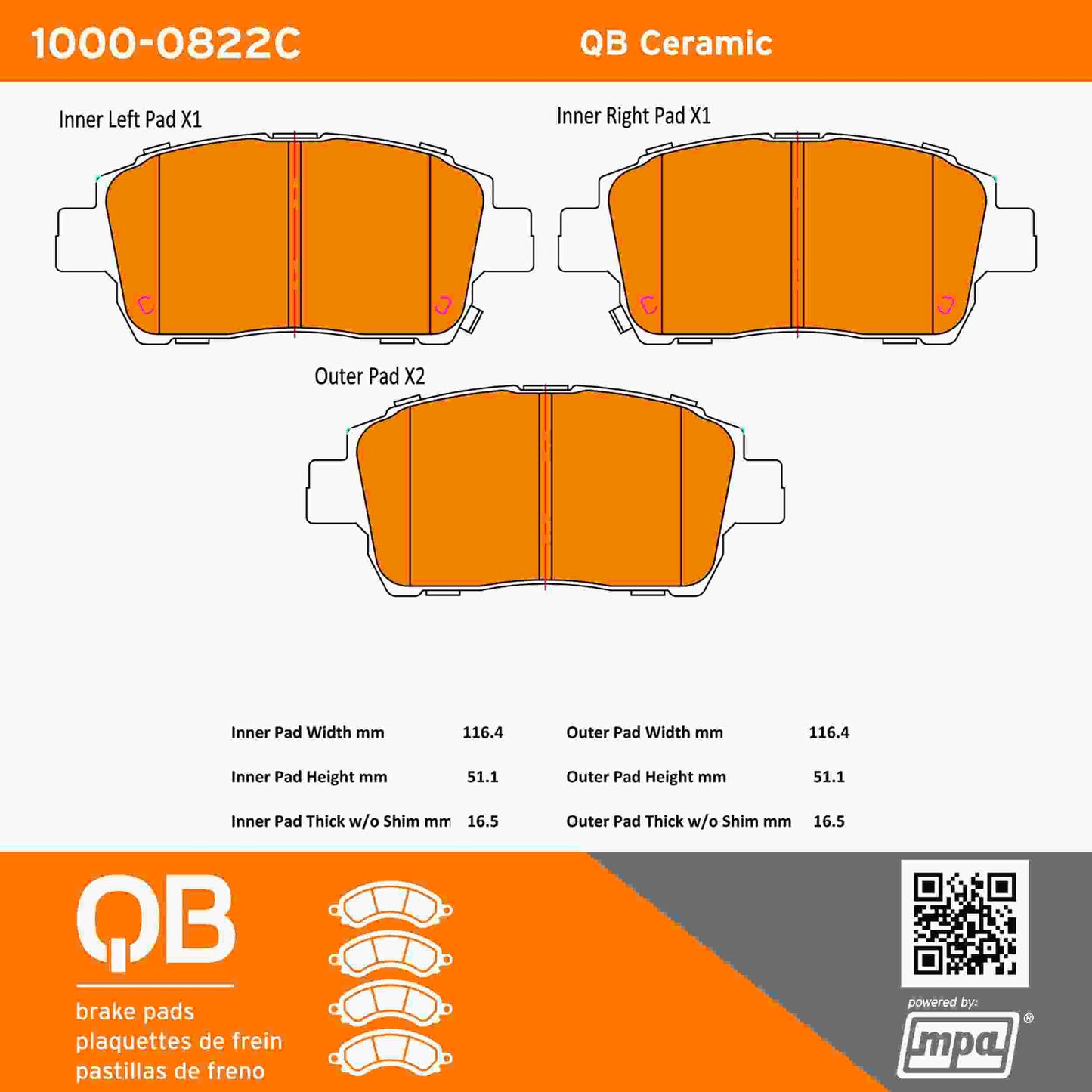 Quality-Built QB Ceramic Brake Pads 1000-0822C