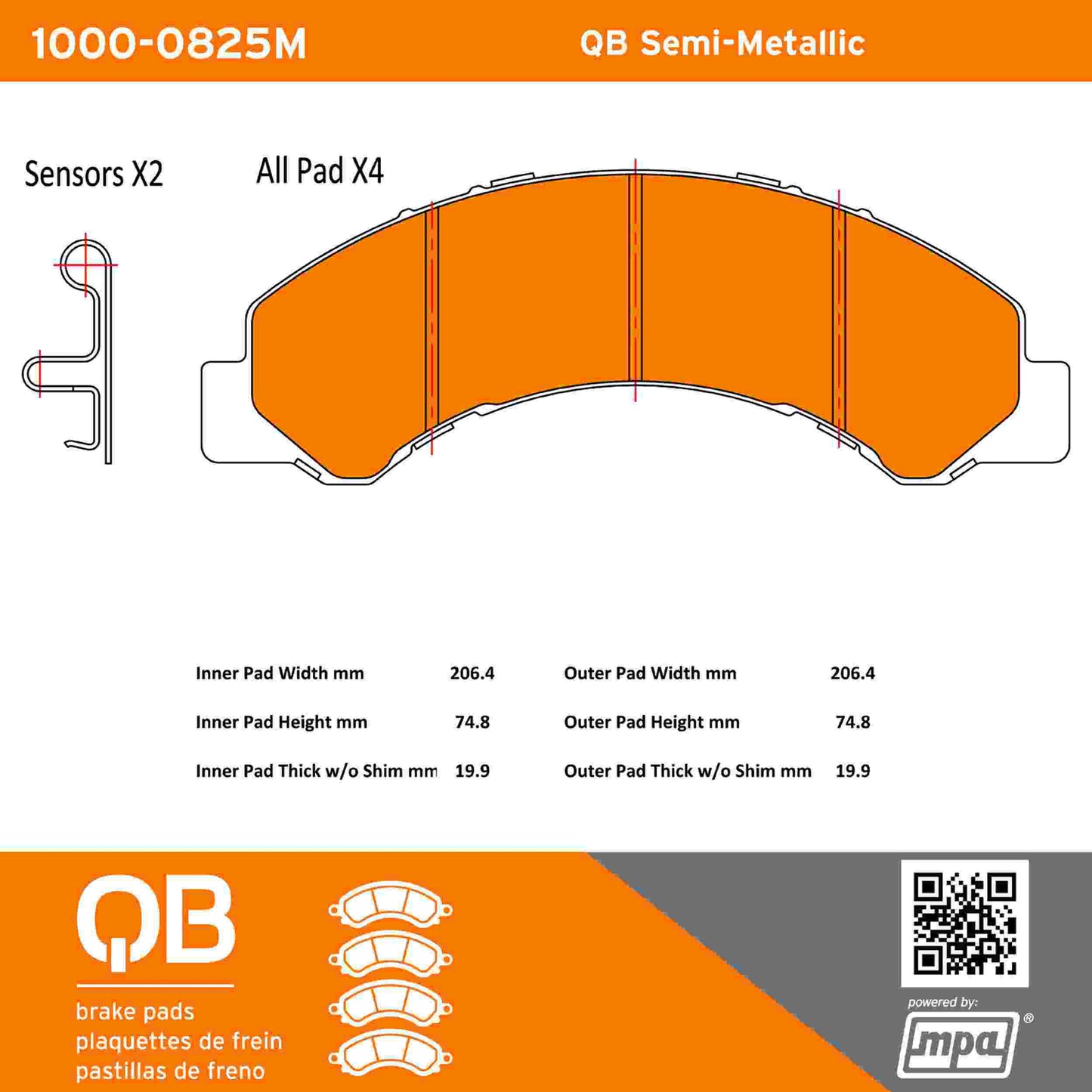 Quality-Built QB Semi-Metallic Brake Pads 1000-0825M