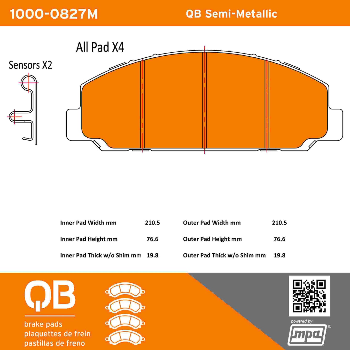 Quality-Built QB Semi-Metallic Brake Pads 1000-0827M