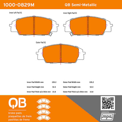 Quality-Built QB Semi-Metallic Brake Pads 1000-0829M