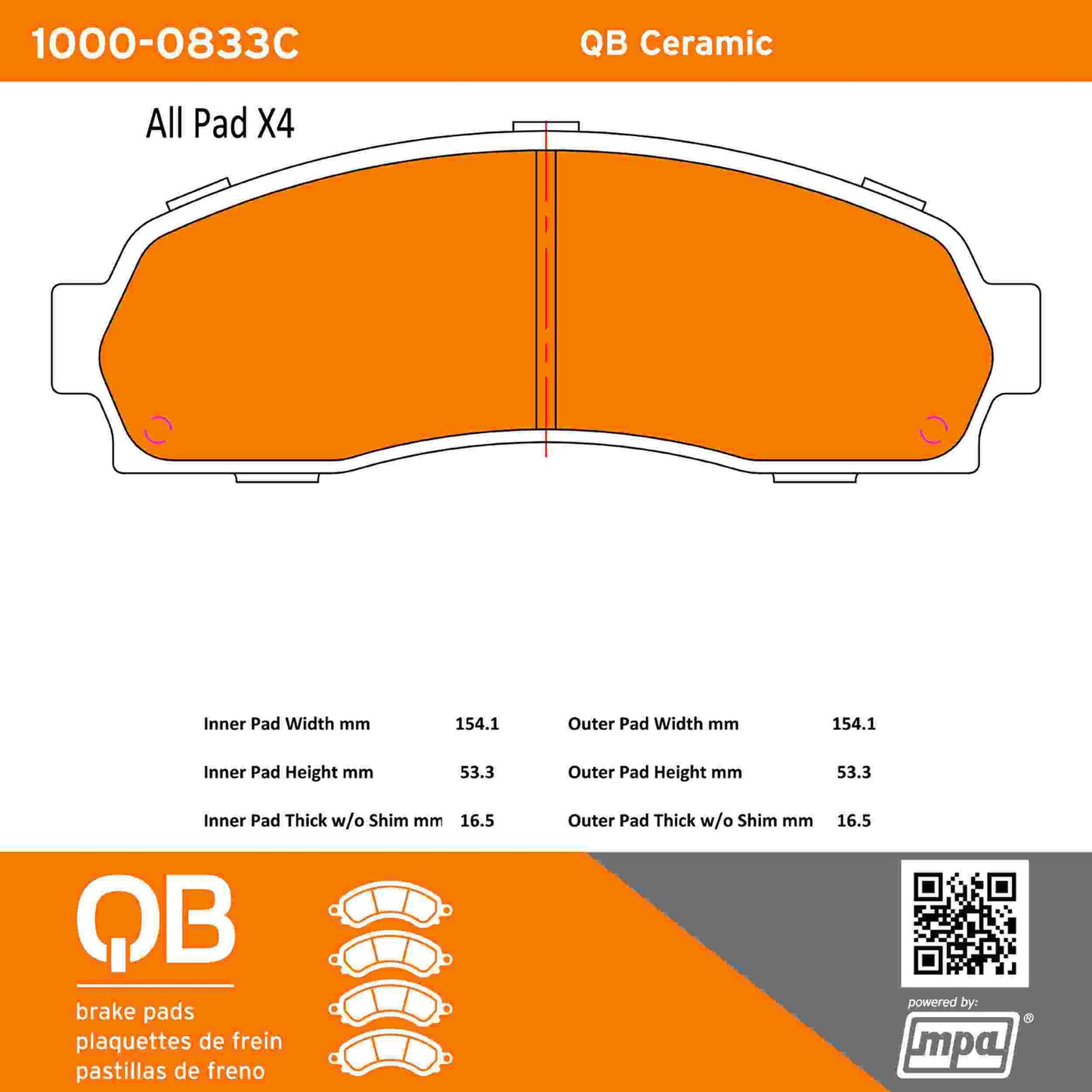 Quality-Built QB Ceramic Brake Pads 1000-0833C