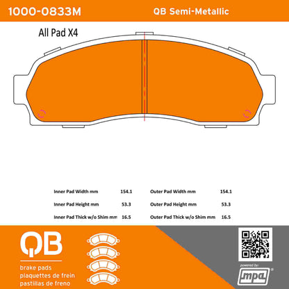 Quality-Built QB Semi-Metallic Brake Pads 1000-0833M