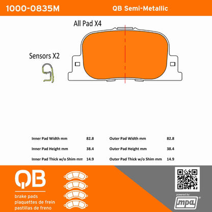 Quality-Built QB Semi-Metallic Brake Pads 1000-0835M