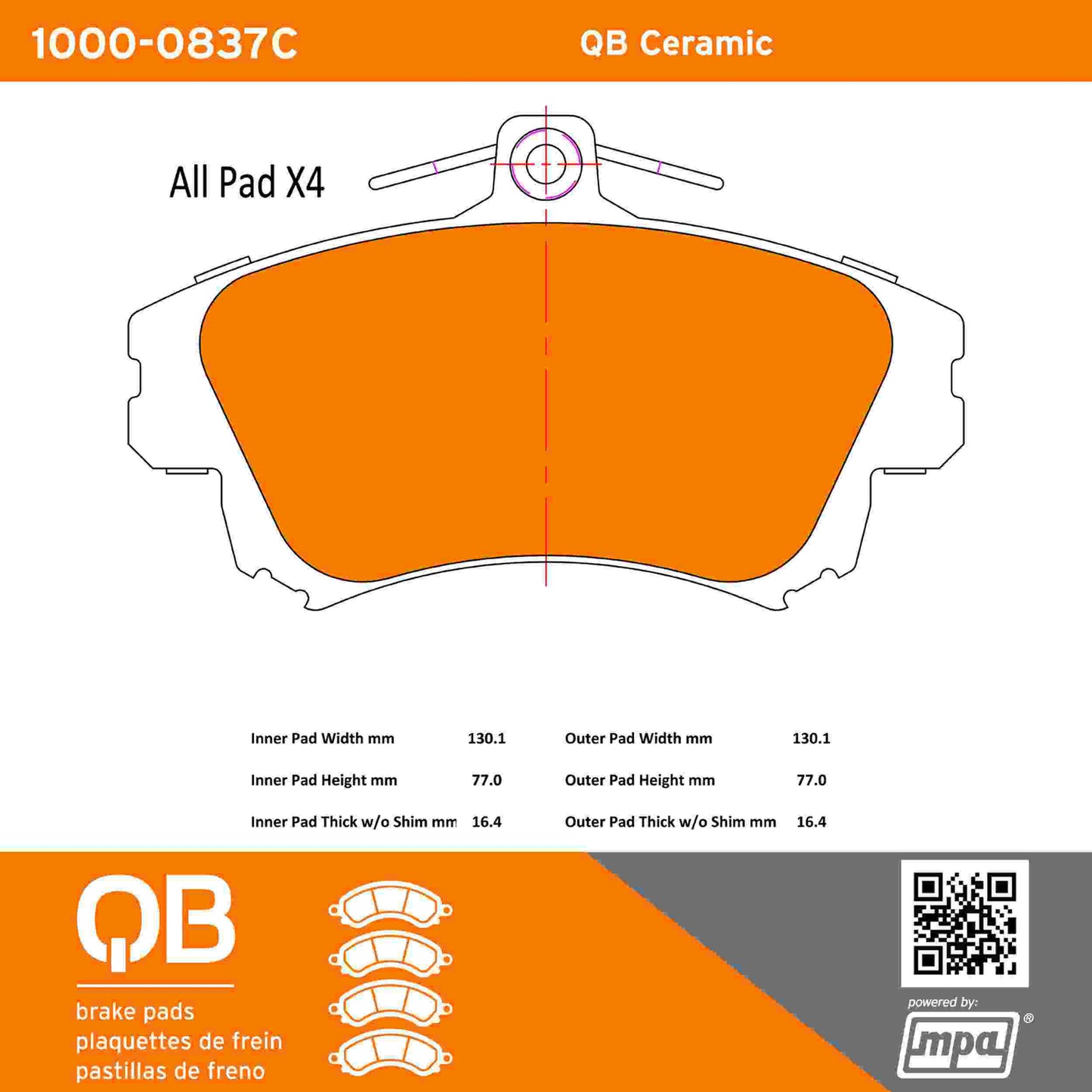 Quality-Built QB Ceramic Brake Pads 1000-0837C