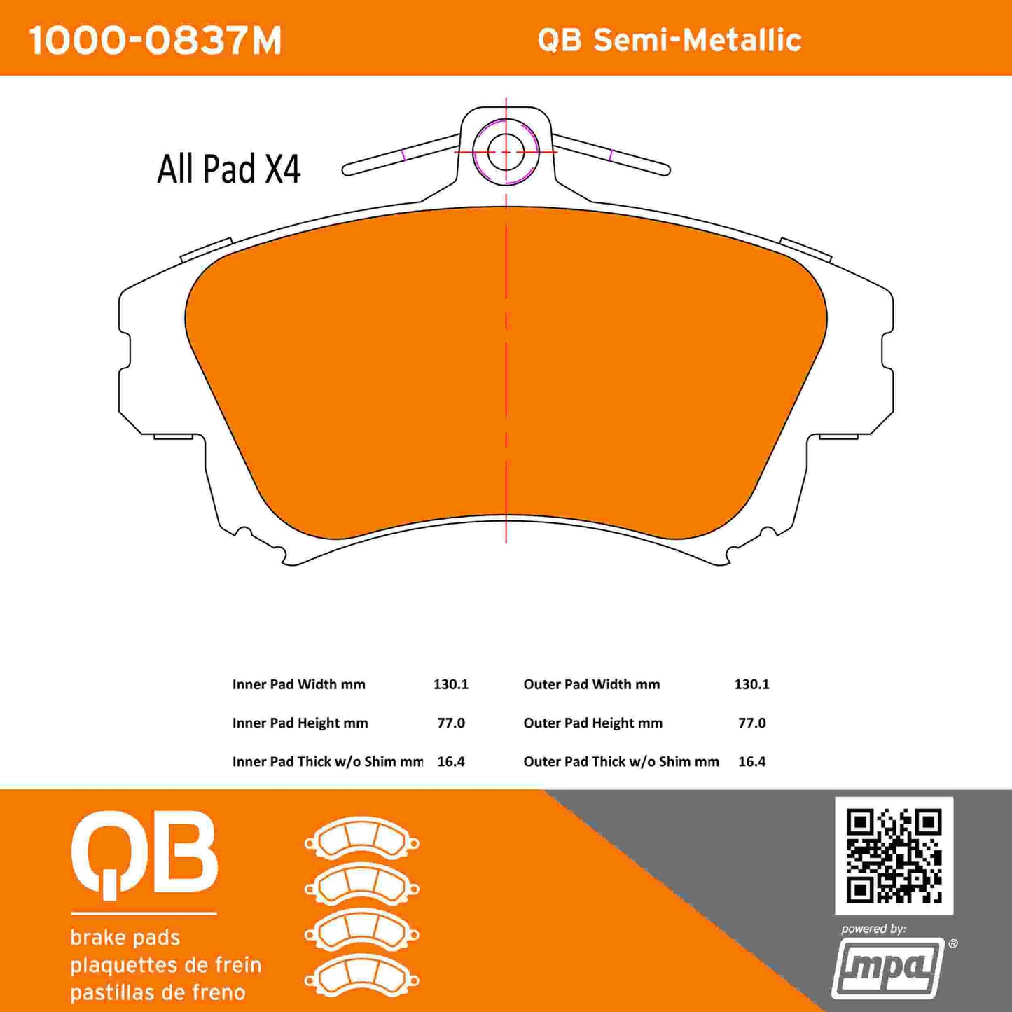 Quality-Built QB Semi-Metallic Brake Pads 1000-0837M