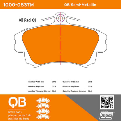 Quality-Built QB Semi-Metallic Brake Pads 1000-0837M