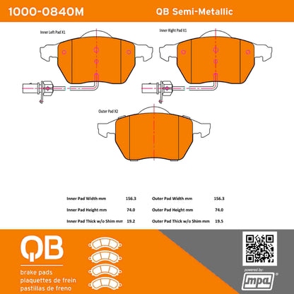 Quality-Built QB Semi-Metallic Brake Pads 1000-0840M