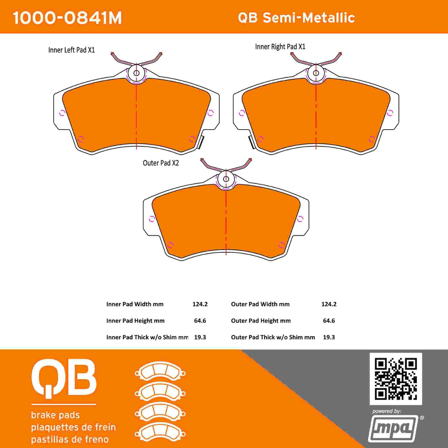 Quality-Built QB Semi-Metallic Brake Pads 1000-0841M
