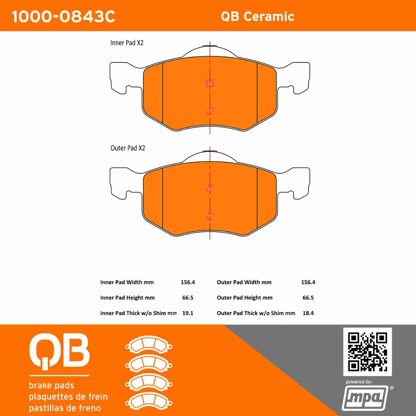Quality-Built QB Ceramic Brake Pads 1000-0843C