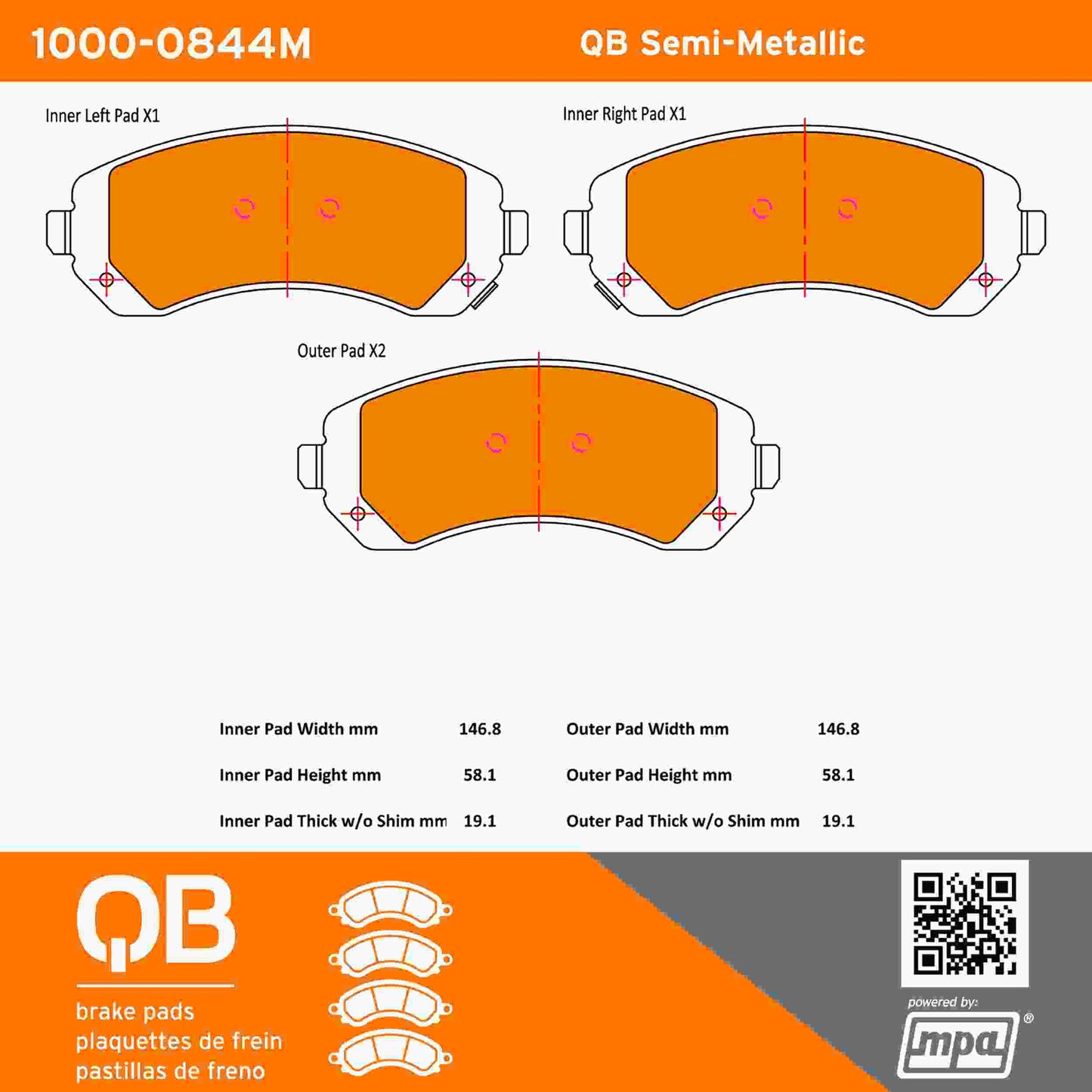 Quality-Built QB Semi-Metallic Brake Pads 1000-0844M