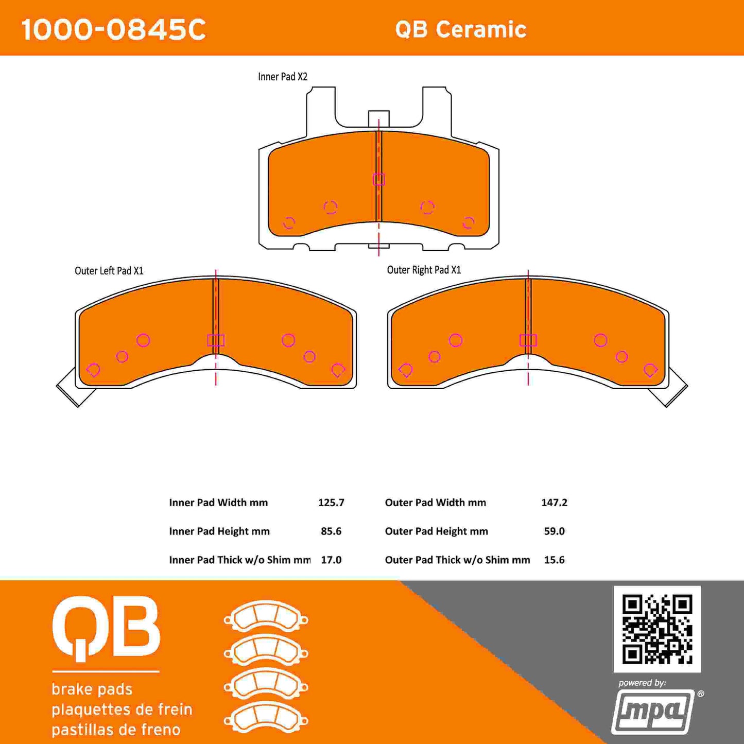 Quality-Built QB Ceramic Brake Pads 1000-0845C