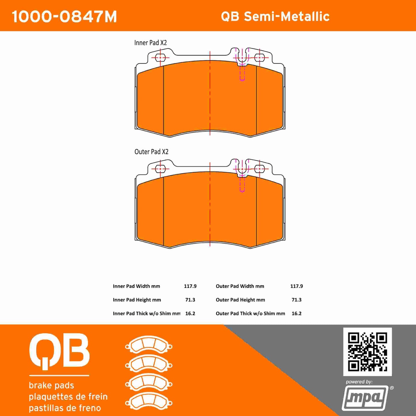 Quality-Built QB Semi-Metallic Brake Pads 1000-0847M