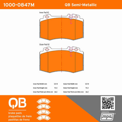 Quality-Built QB Semi-Metallic Brake Pads 1000-0847M