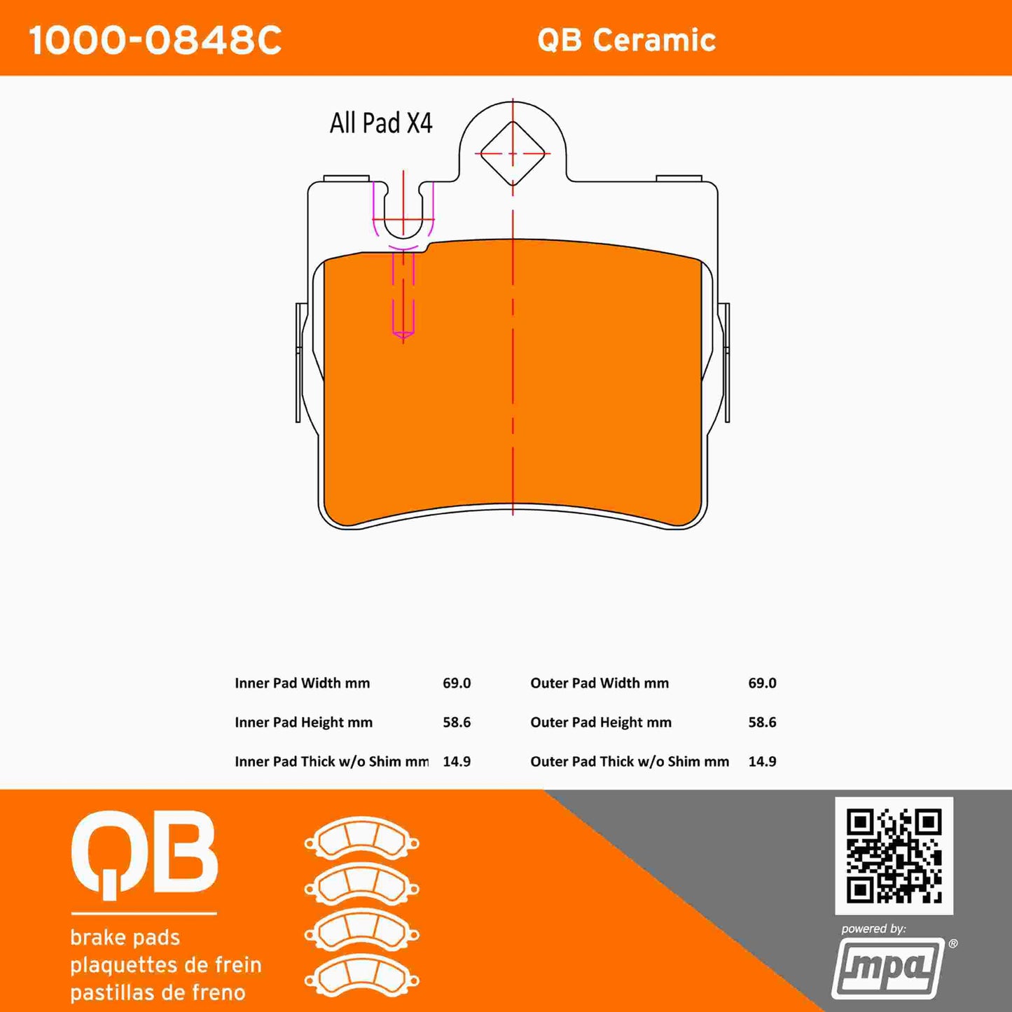 Quality-Built QB Ceramic Brake Pads 1000-0848C
