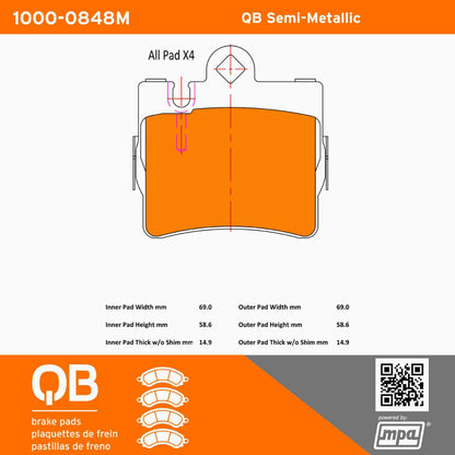 Quality-Built QB Semi-Metallic Brake Pads 1000-0848M