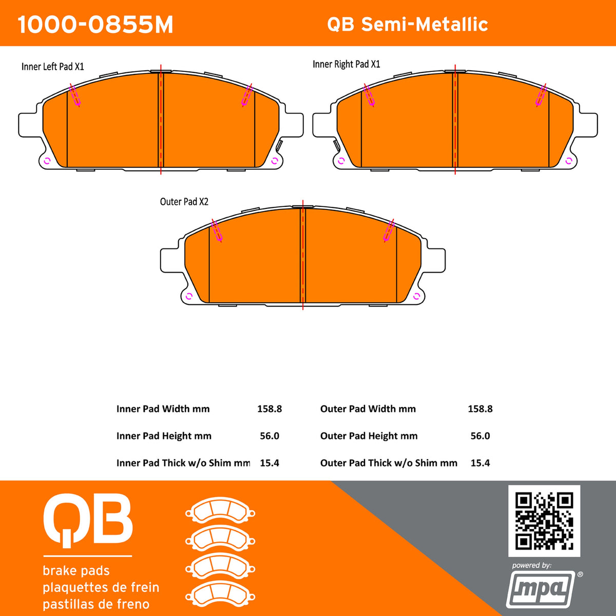 Quality-Built QB Semi-Metallic Brake Pads 1000-0855M