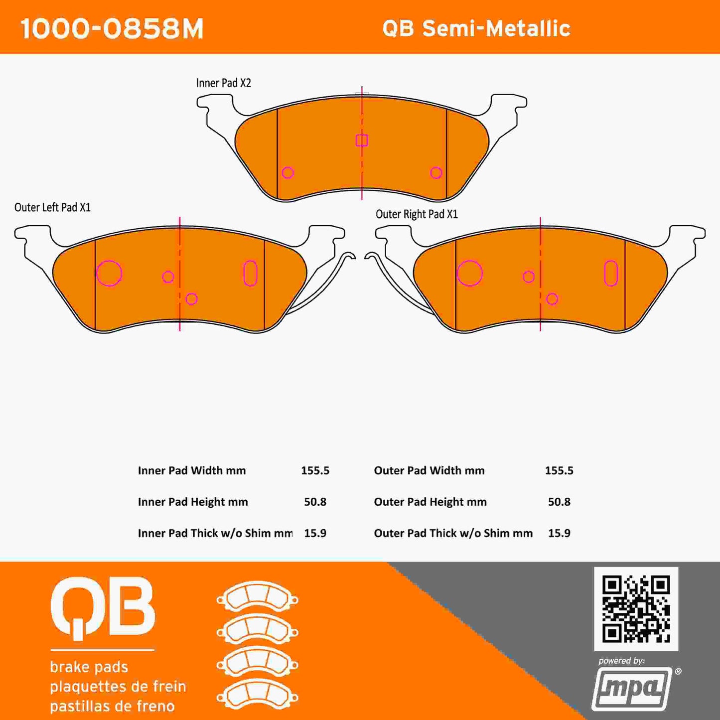 Quality-Built QB Semi-Metallic Brake Pads 1000-0858M