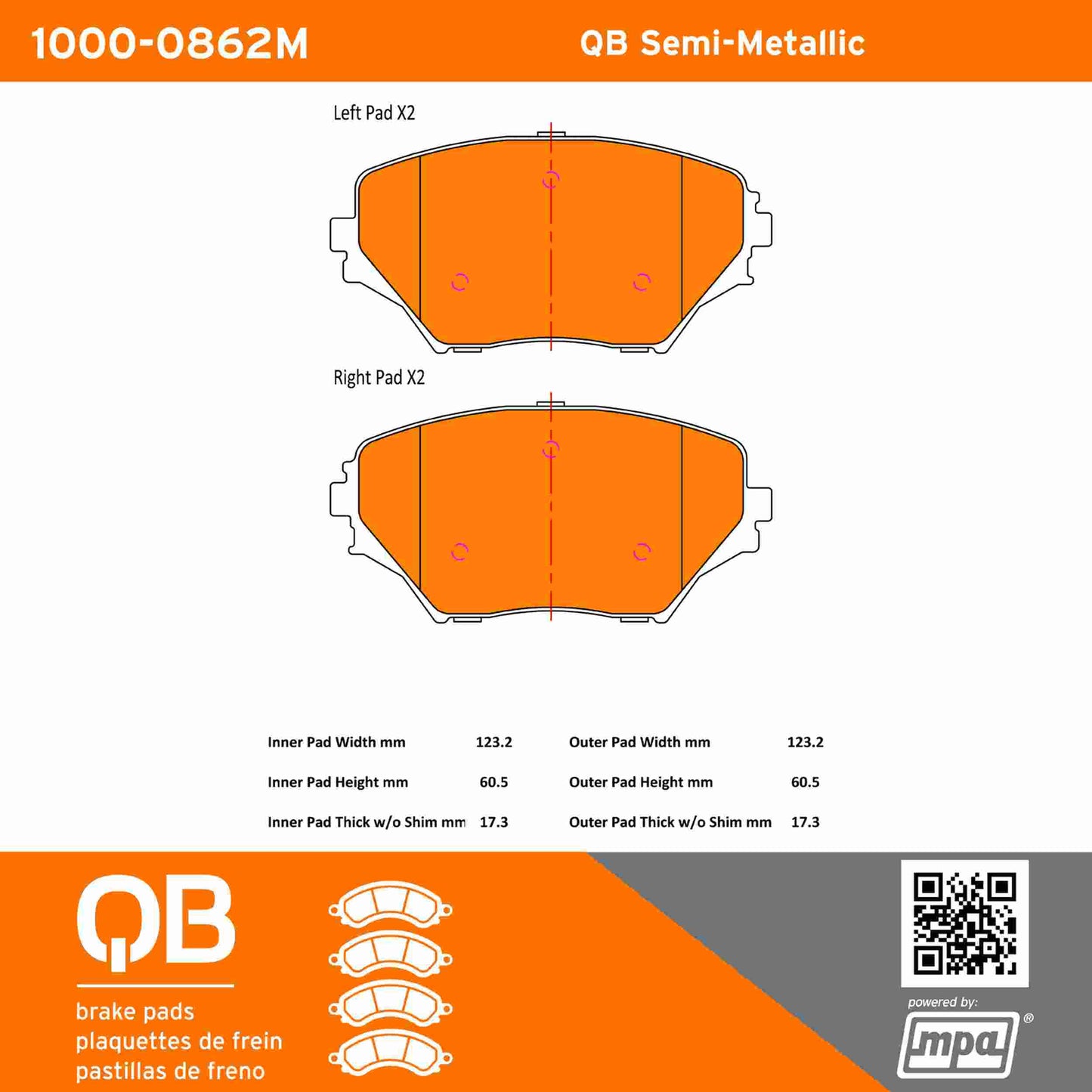 Quality-Built QB Semi-Metallic Brake Pads 1000-0862M