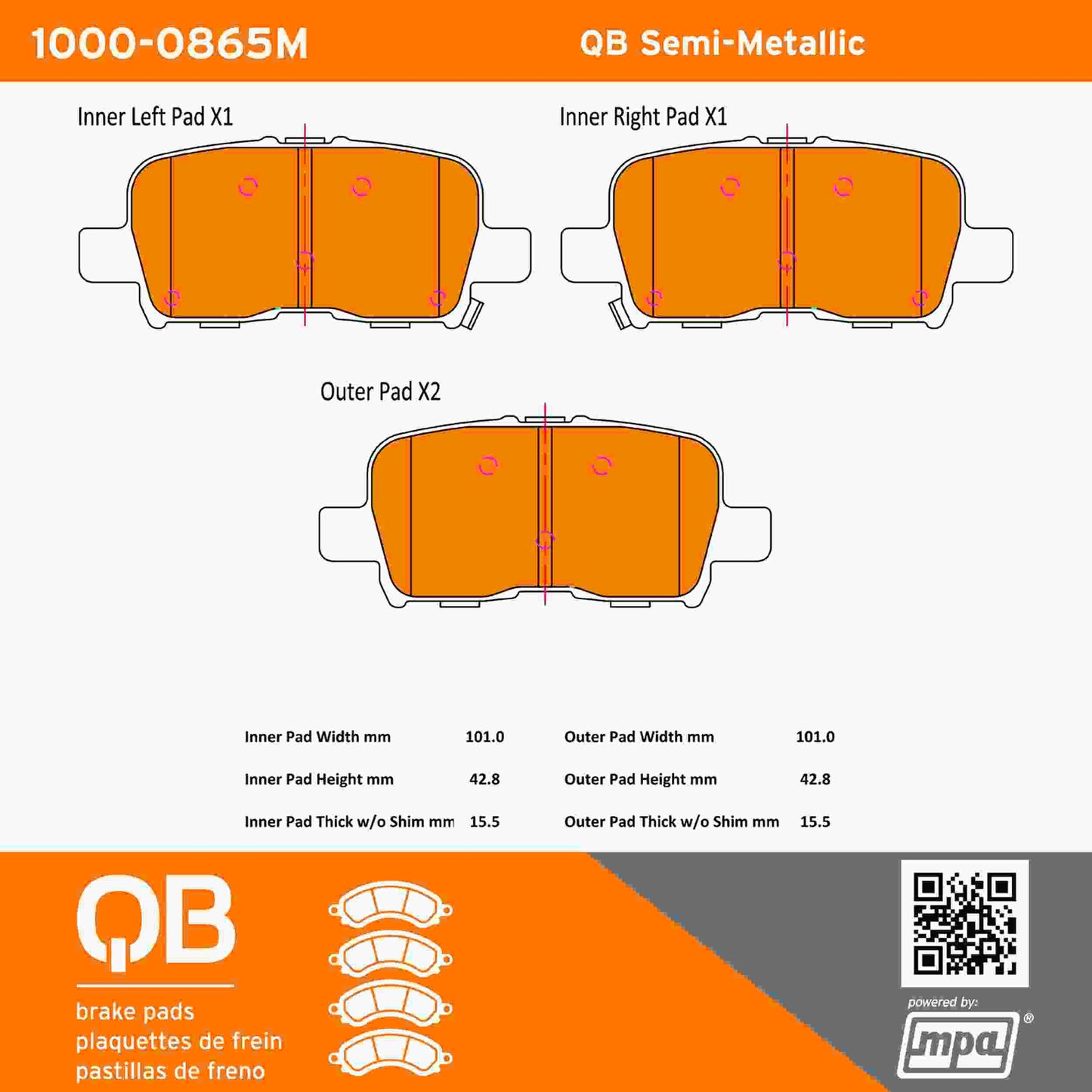 Quality-Built QB Semi-Metallic Brake Pads 1000-0865M