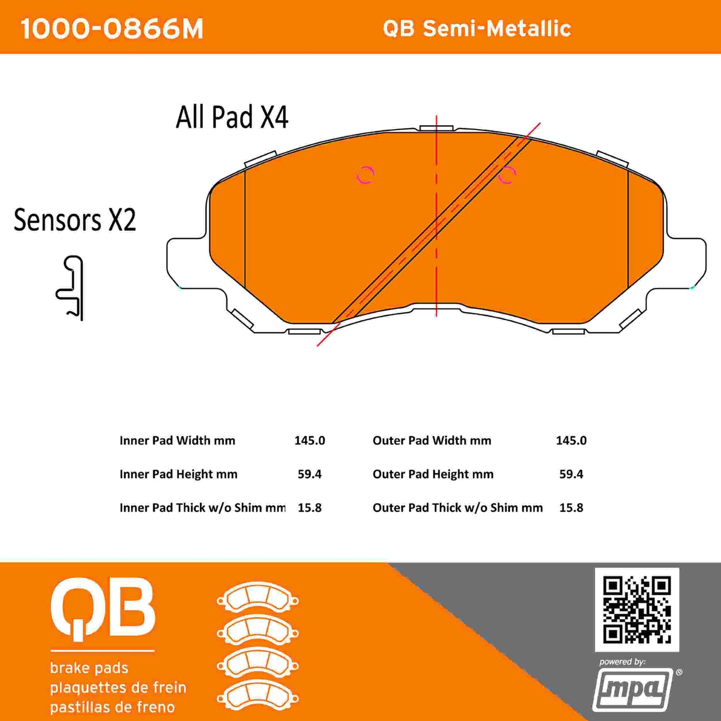 Quality-Built QB Semi-Metallic Brake Pads 1000-0866M