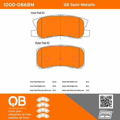 Quality-Built QB Semi-Metallic Brake Pads 1000-0868M
