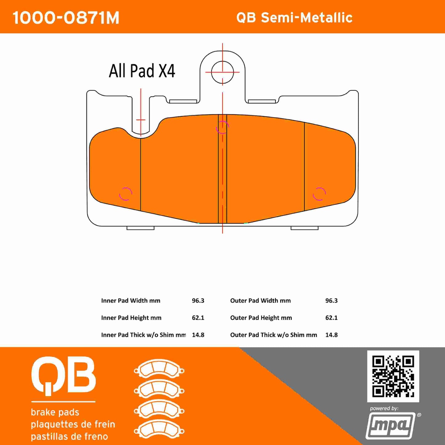 Quality-Built QB Semi-Metallic Brake Pads 1000-0871M
