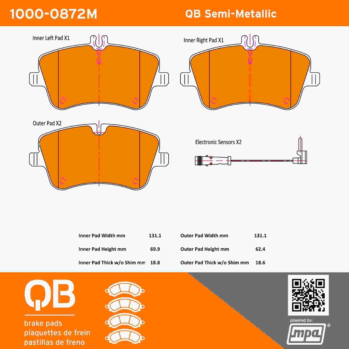 Quality-Built QB Semi-Metallic Brake Pads 1000-0872M