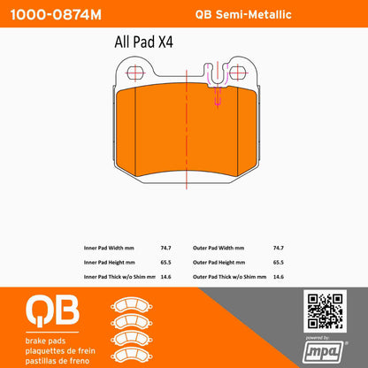Quality-Built QB Semi-Metallic Brake Pads 1000-0874M