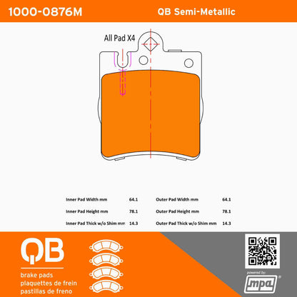 Quality-Built QB Semi-Metallic Brake Pads 1000-0876M