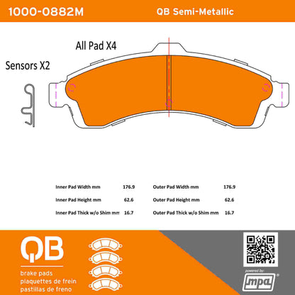 Quality-Built QB Semi-Metallic Brake Pads 1000-0882M