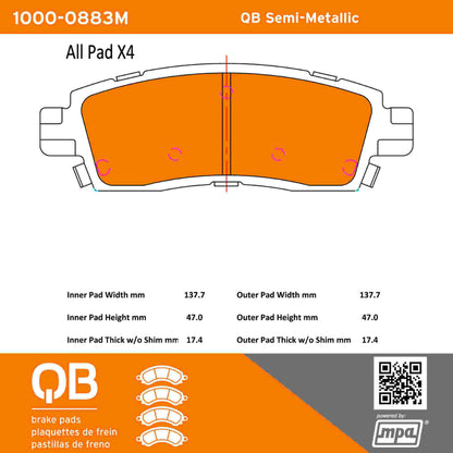 Quality-Built QB Semi-Metallic Brake Pads 1000-0883M