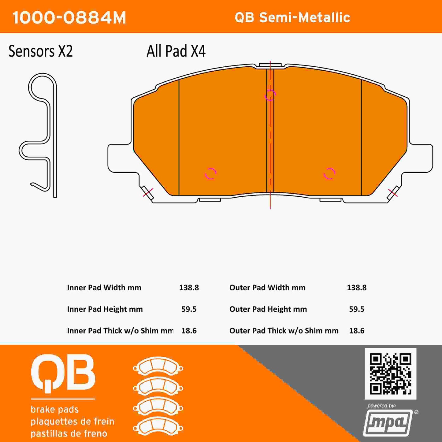 Quality-Built QB Semi-Metallic Brake Pads 1000-0884M
