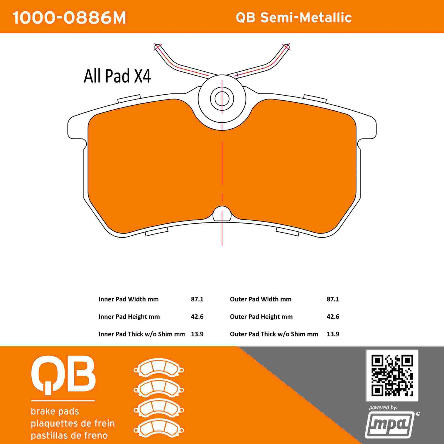 Quality-Built QB Semi-Metallic Brake Pads 1000-0886M