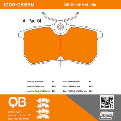 Quality-Built QB Semi-Metallic Brake Pads 1000-0886M