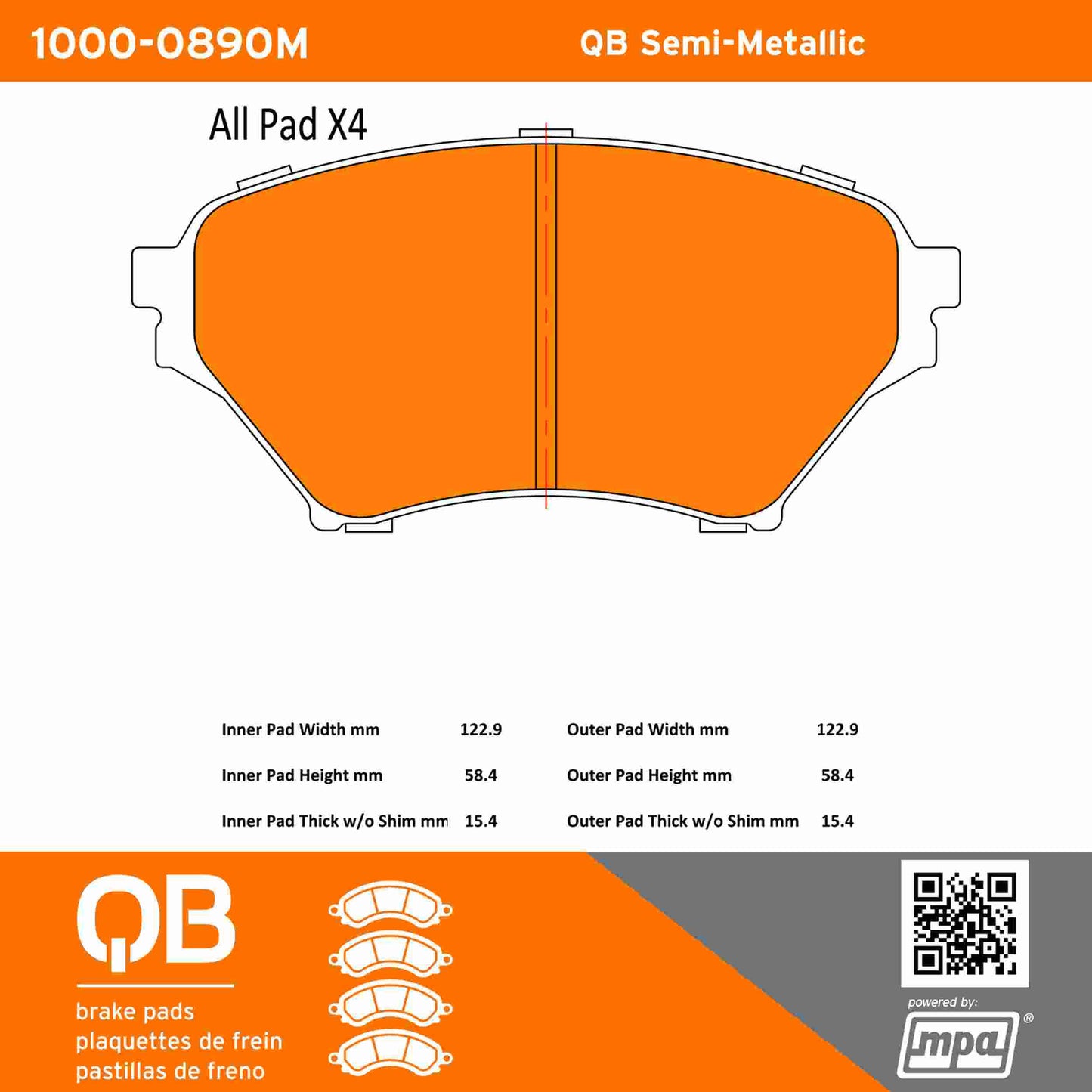 Quality-Built QB Semi-Metallic Brake Pads 1000-0890M