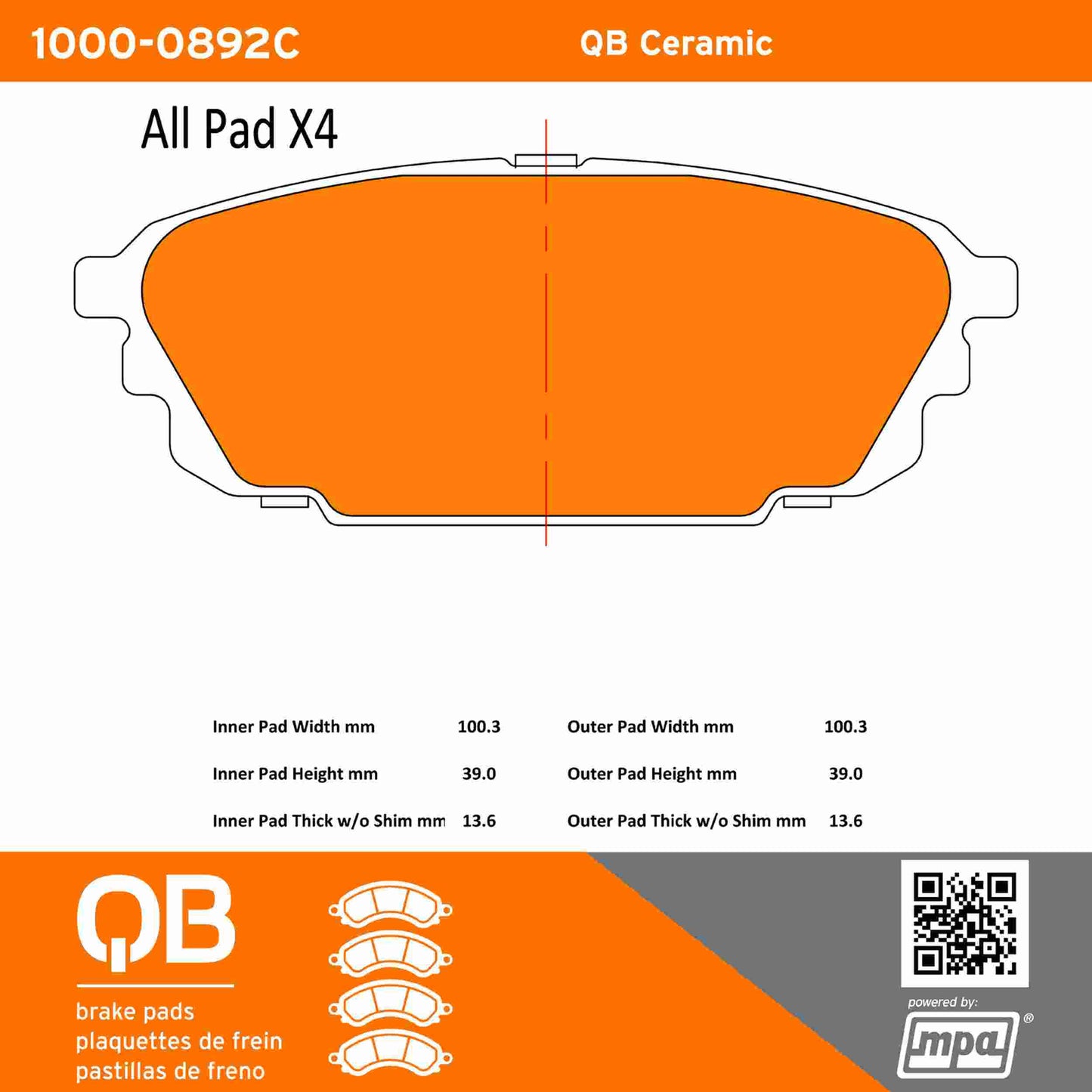 Quality-Built QB Ceramic Brake Pads 1000-0892C