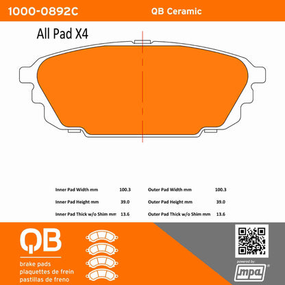 Quality-Built QB Ceramic Brake Pads 1000-0892C