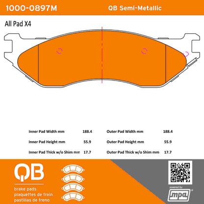 Quality-Built QB Semi-Metallic Brake Pads 1000-0897M