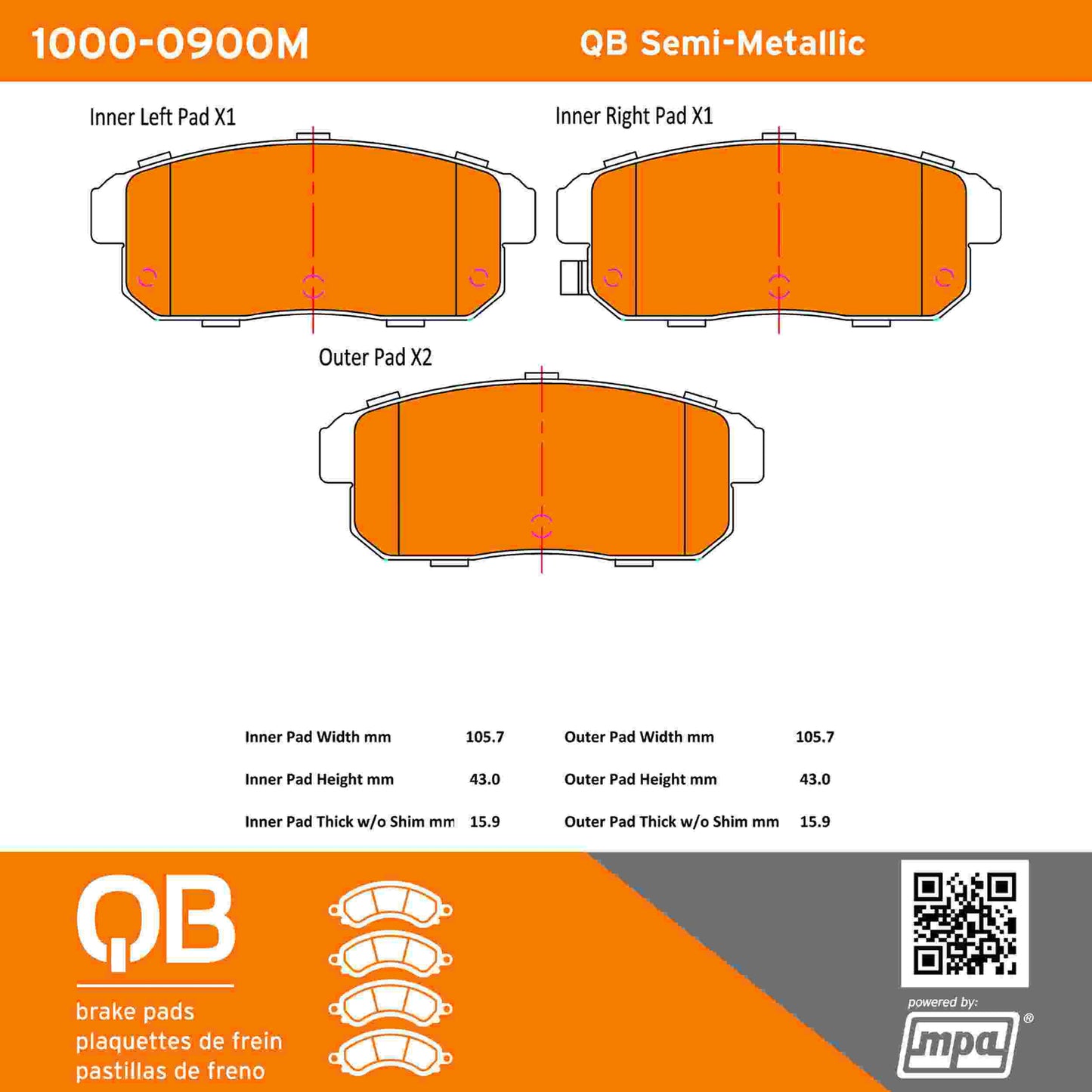 Quality-Built QB Semi-Metallic Brake Pads 1000-0900M