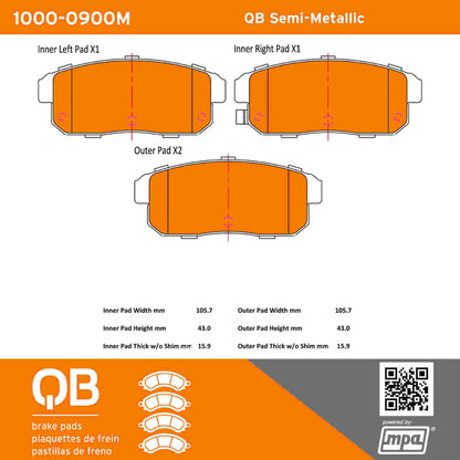 Quality-Built QB Semi-Metallic Brake Pads 1000-0900M