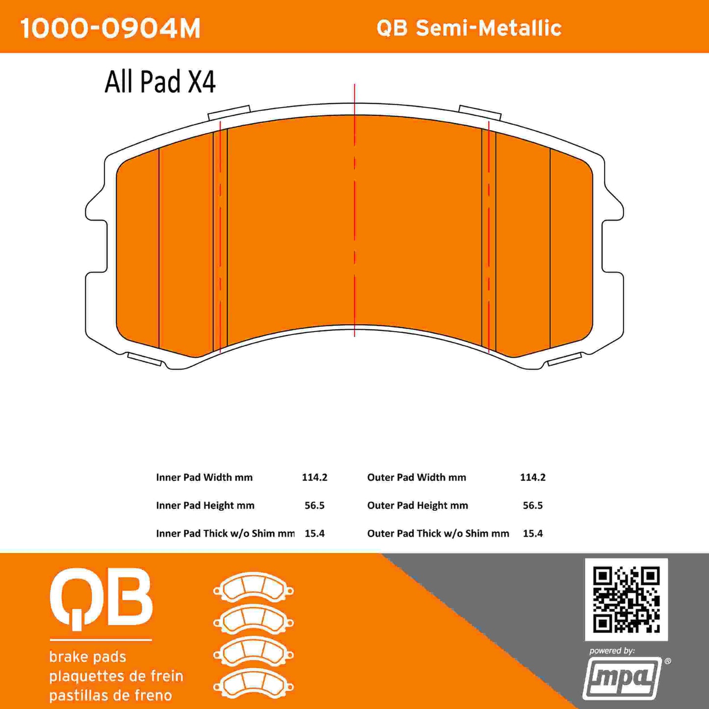 Quality-Built QB Semi-Metallic Brake Pads 1000-0904M
