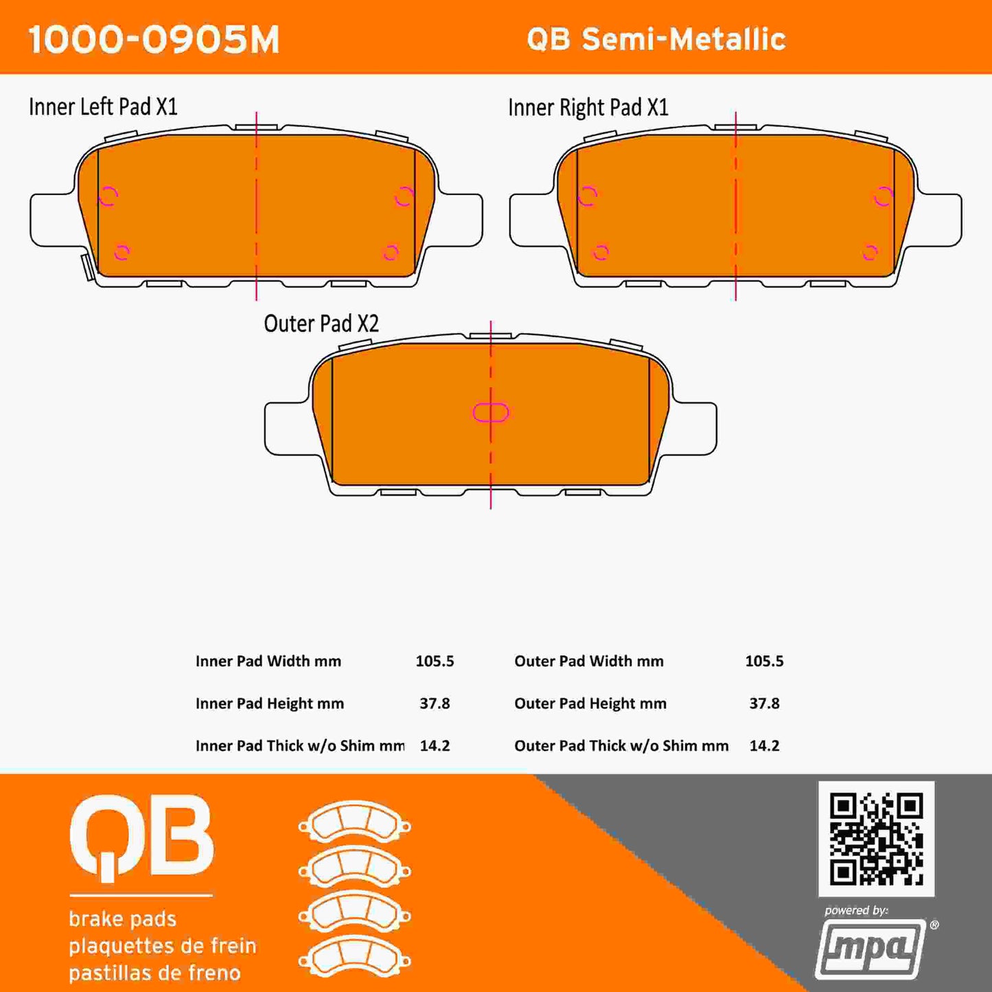 Quality-Built QB Semi-Metallic Brake Pads 1000-0905M